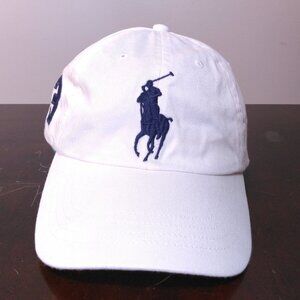 POLO RALPH LAUREN Dad Hat Cap WHITE Blue BIG PONY One Size LIMITED EDITION # 3